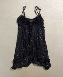 Black sheer babydoll with ruffles and silver polka..