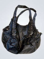Black Faux Leather Shoulder Bag