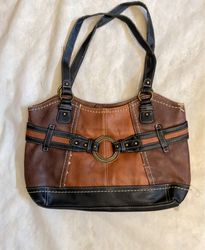 BOC Brown and Black Leather Satchel Handbag