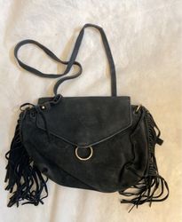 Black Suede Fringe Crossbody Bag