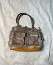 Leather Handbag with Zipper Pockets