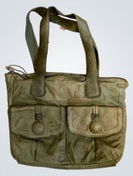 Green Leather Tote Bag with Front Pockets