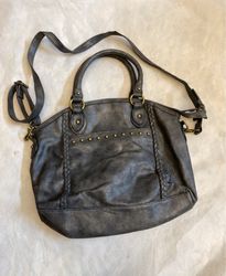 Bueno Black Faux Leather Satchel Handbag with Stud..