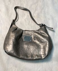 Nicole Miller Silver Croc Embossed Shoulder Bag