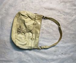 Beige Leather Shoulder Bag with Tassel Detail