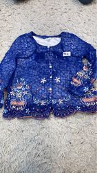 Blue Floral Embroidered Cardigan