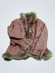 Brown Leather Jacket with Fur Trim