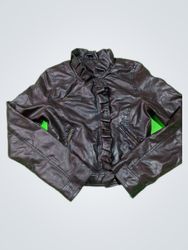 Brown Ruffled Leather Jacket