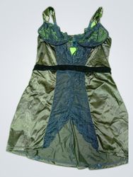 Teal Satin Lace Slip Dress