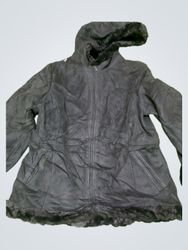 Black Hooded Jacket with Fur Trim