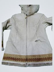 Cream Faux Fur Lined Hooded Jacket with Decorative..