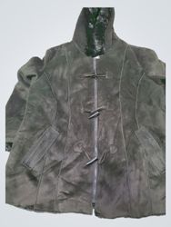 Brown Faux Suede Duffle Coat with Fur Trim