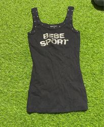 Bebe Sport Black Ribbed Tank Top with Studs