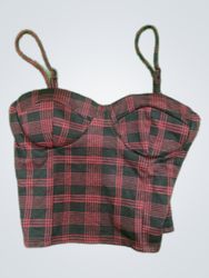 Liz & Sarah Black Red Checkered Bustier Top