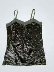 Black Lace Trim Velvet Camisole Top