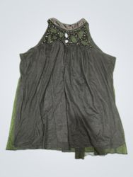 Woman Sheer Embellished Sleeveless Blouse