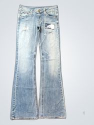 Vintage Distressed Denim Jeans with Floral Accent