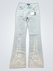 AO YI Flare Jeans with Eiffel Tower Print