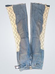 Women's Blue Jeans with White Lace Insets
