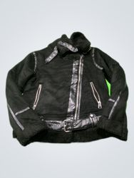 Zara Black Leather Jacket with Fur Collar