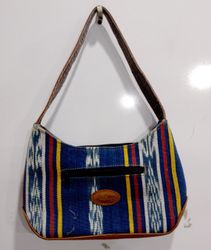 Striped shoulder bag with leather trim and Guatema..