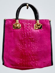 Pink Crocodile Embossed Leather Handbag Made in It..