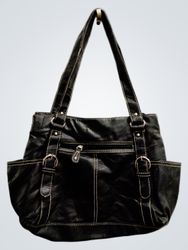 Black Faux Leather Shoulder Bag with Buckle Detail