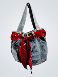 Wrangler Denim Tote Bag with Red Bandana Accents