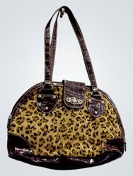 Leopard Print Handbag with Crocodile Trim