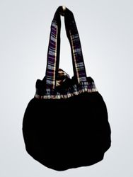 Black handbag with plaid straps and AE logo