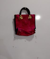 Pink Crocodile Embossed Tote Bag with Gold Hardwar..