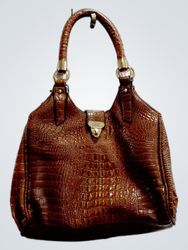 Brown Crocodile Embossed Handbag