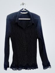apt.9 Black Polka Dot Lace Trim Long Sleeve Shirt