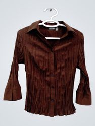 Apt. 9 Petite Chemisier marron plissé à boutons