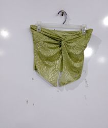 Green Ruched Rose Print Tube Top