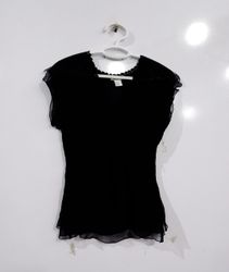 Hanna G. Black 100% Silk Cap Sleeve Top