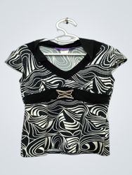 Jolie Black and White Swirl Pattern Top with Embel..