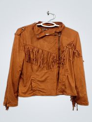 Charlotte Russe Faux Suede Fringe Moto Jacket