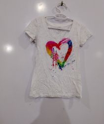 T-shirt col V blanc Blue 84 avec motif cœur et arb..