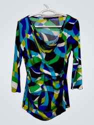 CHAUS Geometric Print Ruched Long Sleeve Top