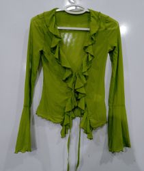 Green Ruffled Mesh Top