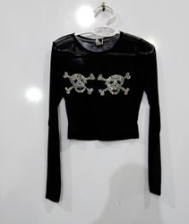 Windsor Black Mesh Skull Long Sleeve Top