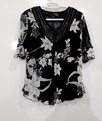 ASIAN WORKS Petite Black Floral Blouse