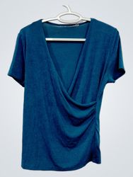 Teal Ruched V-Neck T-Shirt