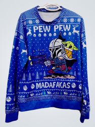 Blue Crew Neck Long Sleeve Ugly Christmas Sweater ..