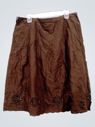 Dressbarn Brown Embroidered Cotton Midi Skirt