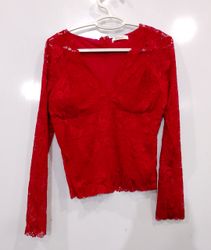 ReVamped Red Lace Long Sleeve Top