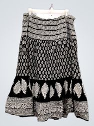 Chaps Black & White Print Cotton Midi Skirt
