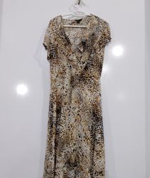 Robe maxi à col en V imprimé léopard pour femmes J..