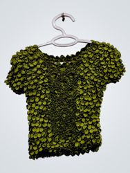 Green textured short-sleeve top